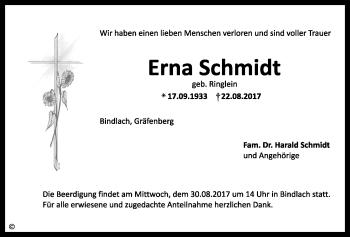 Anzeige von Erna Schmidt von Nordbayerischer Kurier