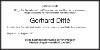 Anzeige von Gerhard Ditté von Nordbayerischer Kurier