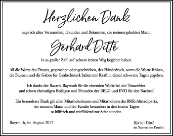 Anzeige von Gerhard Ditté von Nordbayerischer Kurier