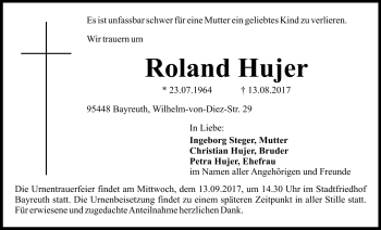 Anzeige von Roland Hujer von Nordbayerischer Kurier