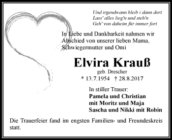 Anzeige von Elvira Krauß von Nordbayerischer Kurier
