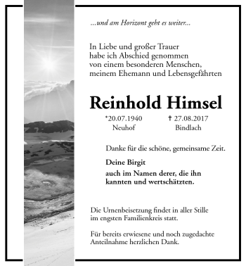 Anzeige von Reinhold Himsel von Nordbayerischer Kurier