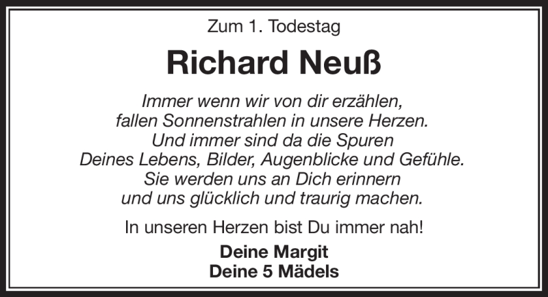  Traueranzeige für Richard Neuß vom 25.01.2018 aus Nordbayerischer Kurier