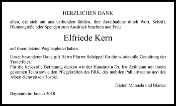 Anzeige von Elfriede Kern von Nordbayerischer Kurier