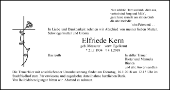 Anzeige von Elfriede Kern von Nordbayerischer Kurier