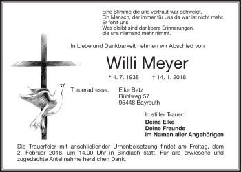Anzeige von Willi Meyer von Nordbayerischer Kurier