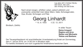 Anzeige von Georg Linhardt von Nordbayerischer Kurier