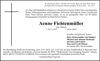 Anzeige von Aenne Fichtenmüller von Nordbayerischer Kurier