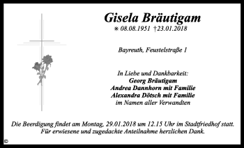 Anzeige von Gisela Bräutigam von Nordbayerischer Kurier