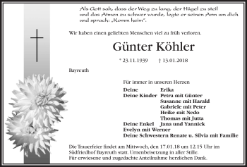 Anzeige von Günter Köhler von Nordbayerischer Kurier