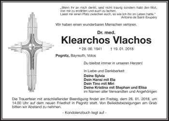 Anzeige von Klearchos Vlachos von Nordbayerischer Kurier