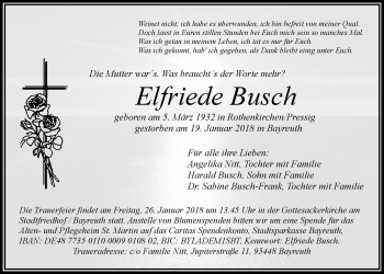 Anzeige von Elfriede Busch von Nordbayerischer Kurier