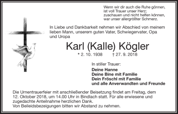 Anzeige von Karl Kögler von Nordbayerischer Kurier