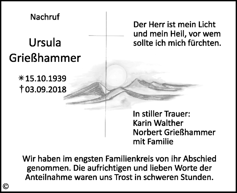  Traueranzeige für Ursula Grießhammer vom 05.10.2018 aus Nordbayerischer Kurier