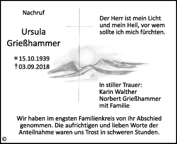 Anzeige von Ursula Grießhammer von Nordbayerischer Kurier