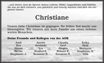 Anzeige von Christiane  von Nordbayerischer Kurier