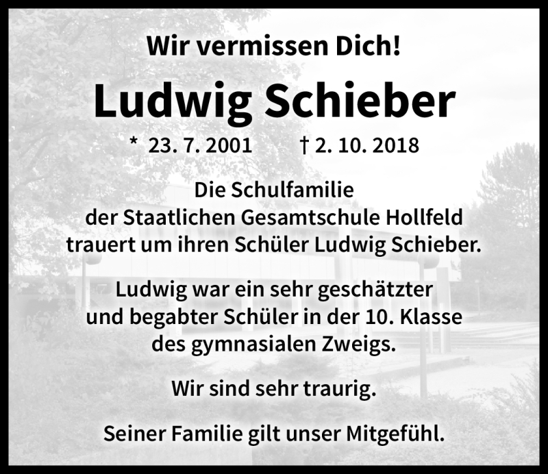 Traueranzeige für Ludwig Schieber vom 13.10.2018 aus Nordbayerischer Kurier