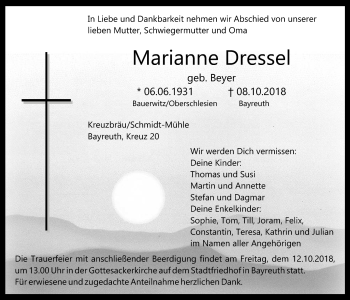 Anzeige von Marianne Dressel von Nordbayerischer Kurier