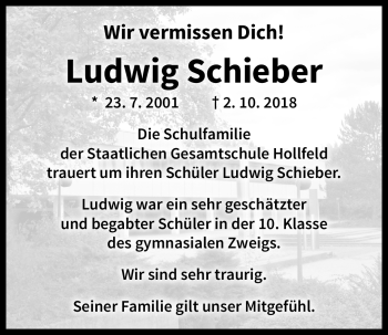 Anzeige von Ludwig Schieber von Nordbayerischer Kurier