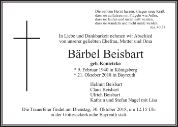 Anzeige von Bärbel Beisbart von Nordbayerischer Kurier