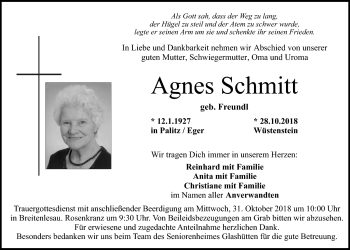 Anzeige von Agnes Schmitt von Nordbayerischer Kurier