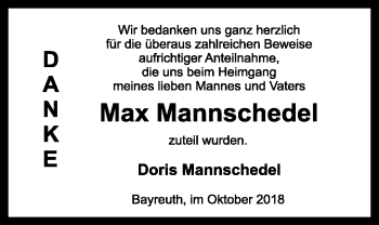 Anzeige von Max Mannschedel von Nordbayerischer Kurier