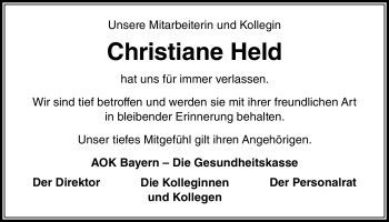 Anzeige von Christiane Held von Nordbayerischer Kurier
