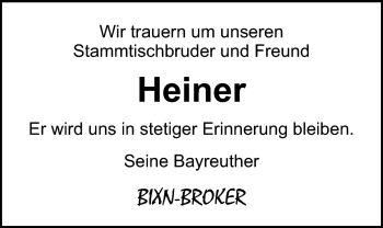 Anzeige von Heiner Wild von Nordbayerischer Kurier