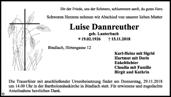 Anzeige von Luise Dannreuther von Nordbayerischer Kurier