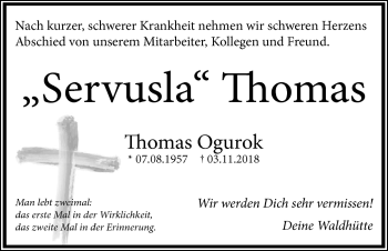 Anzeige von Thomas Ogurok von Nordbayerischer Kurier