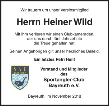 Anzeige von Heinrich Wild von Nordbayerischer Kurier