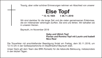 Anzeige von Else Topf von Nordbayerischer Kurier