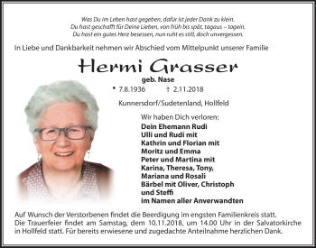 Anzeige von Hermi Grasser von Nordbayerischer Kurier