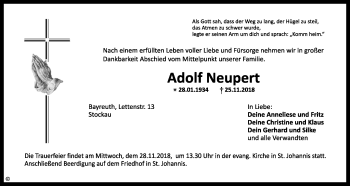 Anzeige von Adolf Neupert von Nordbayerischer Kurier