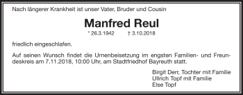 Anzeige von Manfred Reul von Nordbayerischer Kurier