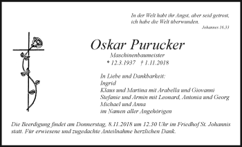 Anzeige von Oskar Purucker von Nordbayerischer Kurier