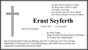 Anzeige von Ernst Seyferth von Nordbayerischer Kurier