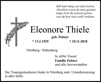 Anzeige von Eleonore Thiele von Nordbayerischer Kurier