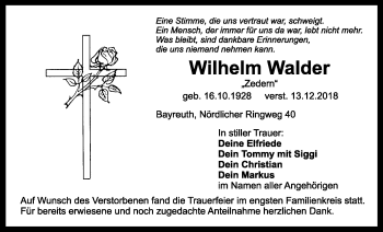 Anzeige von Wilhelm Walder von Nordbayerischer Kurier