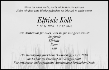 Anzeige von Elfriede Kolb von Nordbayerischer Kurier