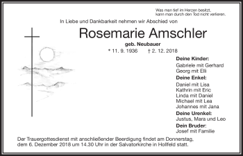 Anzeige von Rosemarie Amschler von Nordbayerischer Kurier