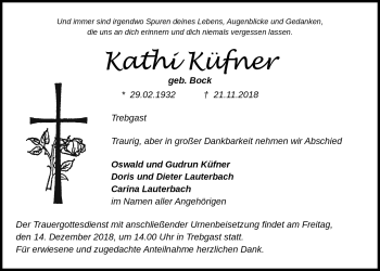 Anzeige von Kathi Küfner von Nordbayerischer Kurier