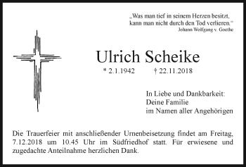 Anzeige von Ulrich Scheike von Nordbayerischer Kurier