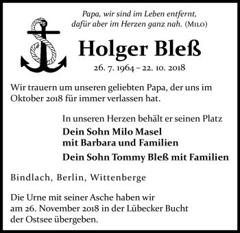 Anzeige von Holger Bleß von Nordbayerischer Kurier