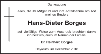 Anzeige von Hans-Dieter Borges von Nordbayerischer Kurier
