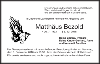 Anzeige von Matthäus Bezold von Nordbayerischer Kurier