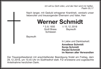 Anzeige von Werner Schmidt von Nordbayerischer Kurier