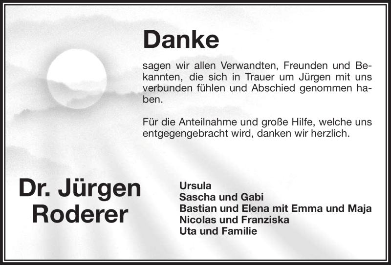  Traueranzeige für Dr. Jürgen Roderer vom 15.12.2018 aus Nordbayerischer Kurier