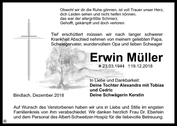 Anzeige von Erwin Müller von Nordbayerischer Kurier