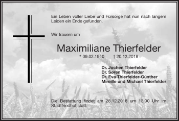 Anzeige von Maximiliane Thierfelder von Nordbayerischer Kurier